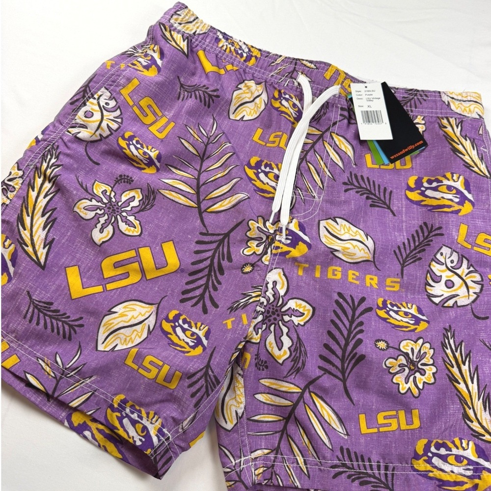 Wes and Willy Swim Trunks Mens XL Purple LSU Tigers Vintage Volley NWT